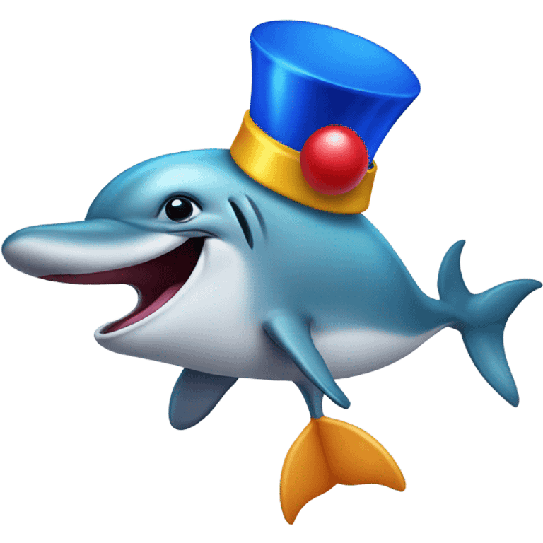 Dolphin with a clown hat and sign emoji