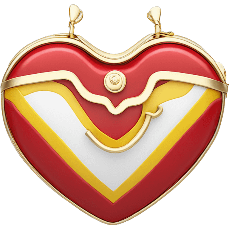  beautiful and delicate heart shaped purse with a Summer Core, in white, bright crimson red and yellow gold colors emoji