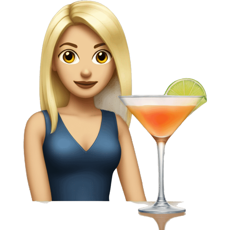 Blonde and straight hair girl sustaining cocktail emoji