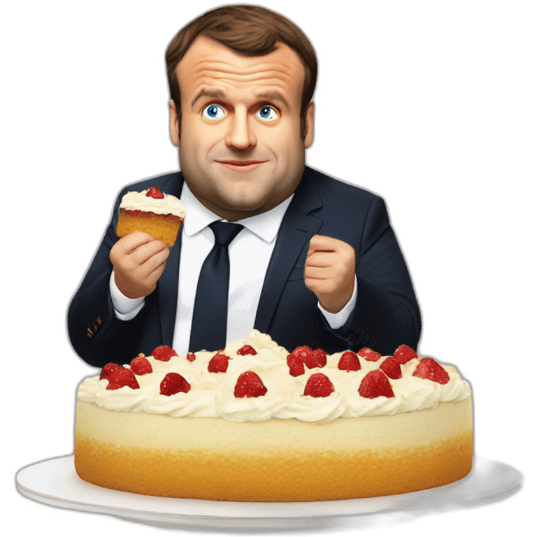 emmanuel macron extremely fat eating cake emoji