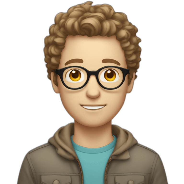 Pale skinned guy with short curly brown hair and circle glasses emoji