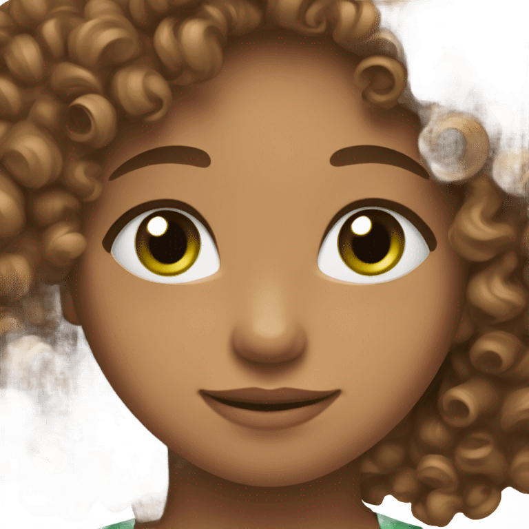 Brown curly hair, green eyes, rosy cheeks emoji