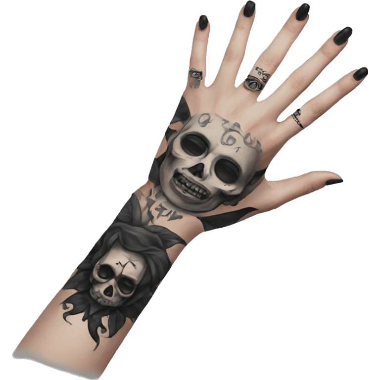 Feminine arm with gothic tattoos and black fingernails  emoji