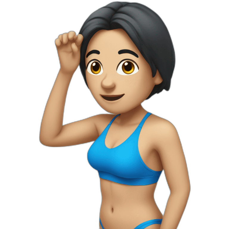 Cute old Spanish woman with long black hair, in a blue fitness bikini emoji