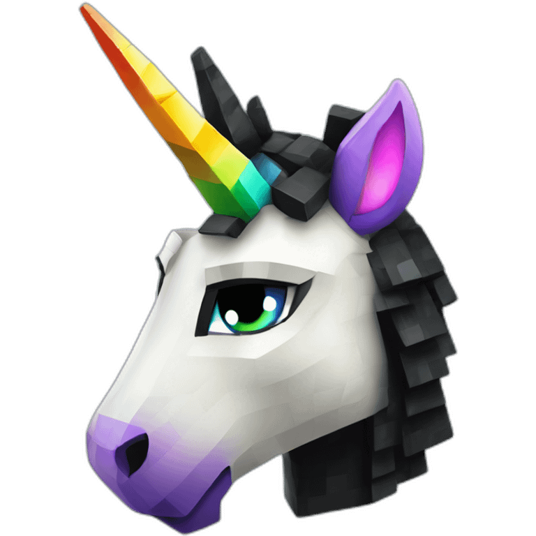 Minecraft Rainbow Black Unicorn Head With Diamond Horn emoji