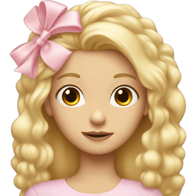 blonde long haired girl with light pink bow in hair emoji