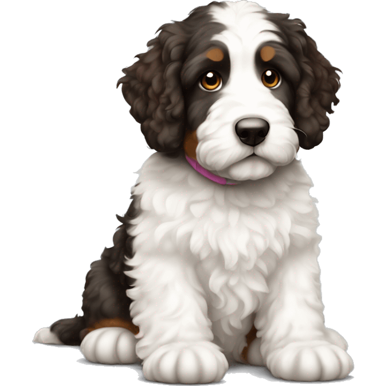 white bernedoodle with brown spots sitting  emoji