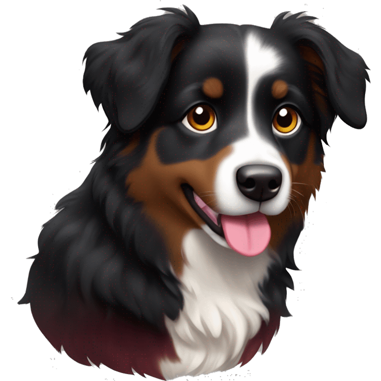 Small black australian shepherd dog with huge maroon heart emoji