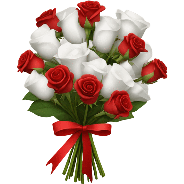 Dozen red roses with red ribbon wrapped in white paper emoji