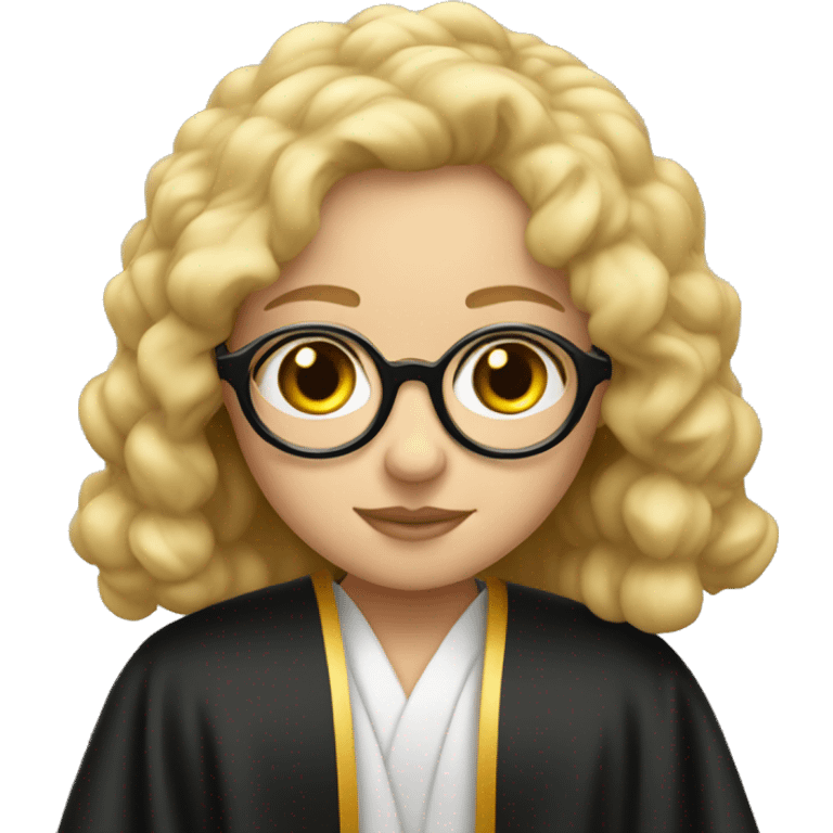 blonde girl, round eyeglasses, with judge's robe emoji