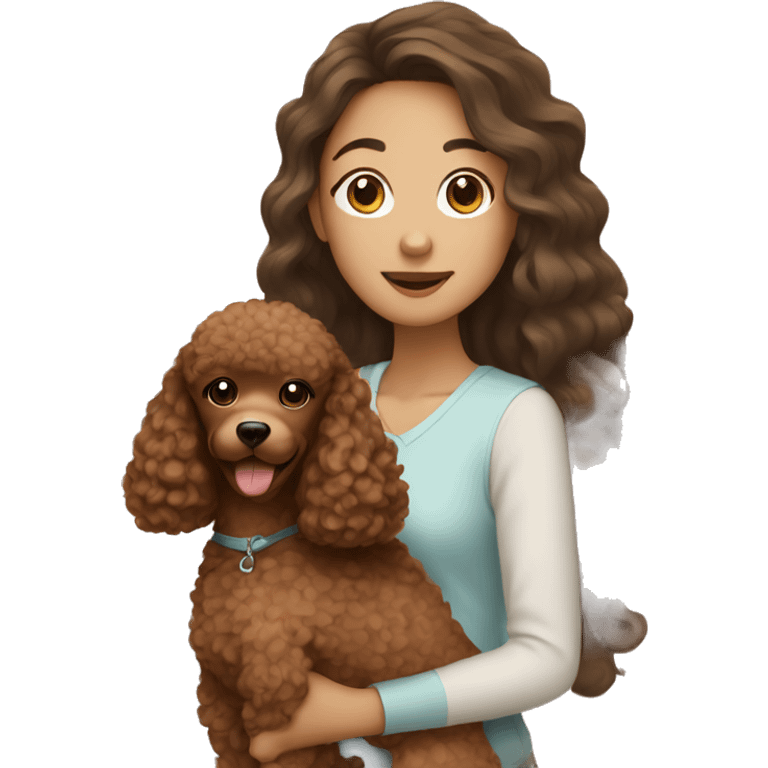 Asian girl with long curly hair holding a brown poodle emoji