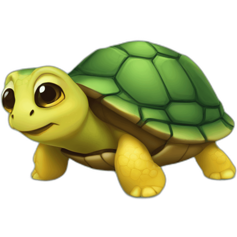 turtle with yellow eyes, cute, sitting, green, brown shell emoji