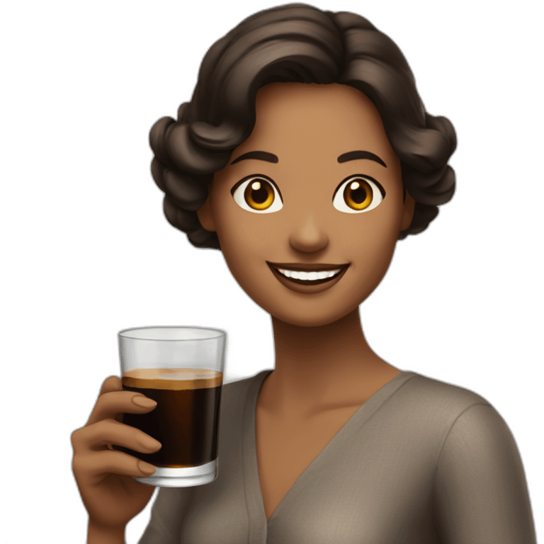 brunette woman holding fernet branca glass smiling emoji