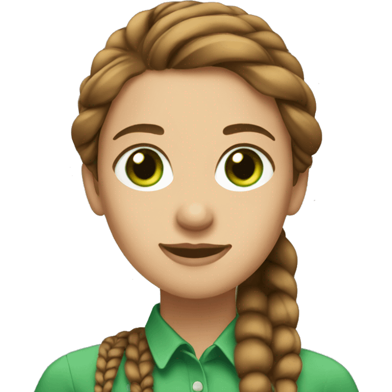 women with long brown side braid with green eyes emoji