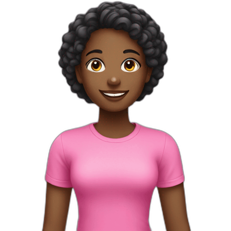 a black girl wearing pink t-shirt smiling emoji