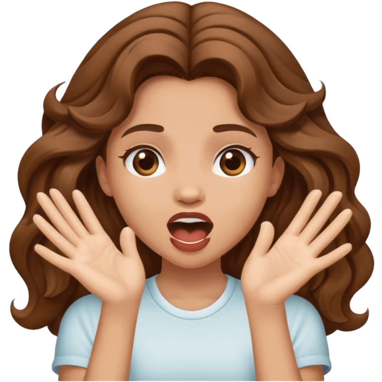 OMG girl with hands, open mouth, brown wavy ha ir emoji