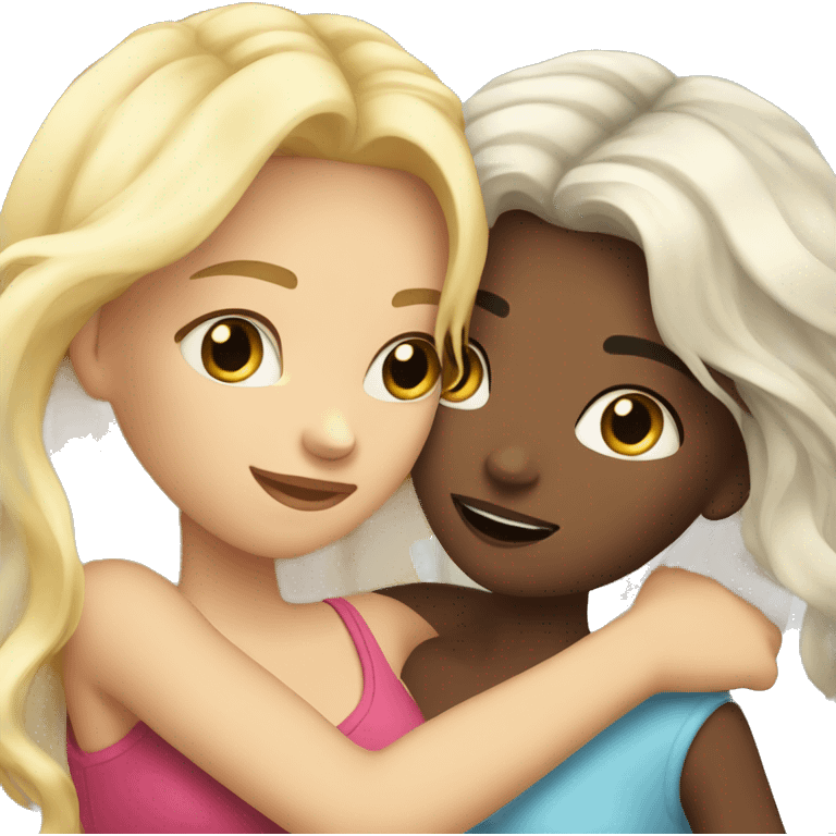 One girl withe black wavy hair hugging another girl with blonde hair emoji