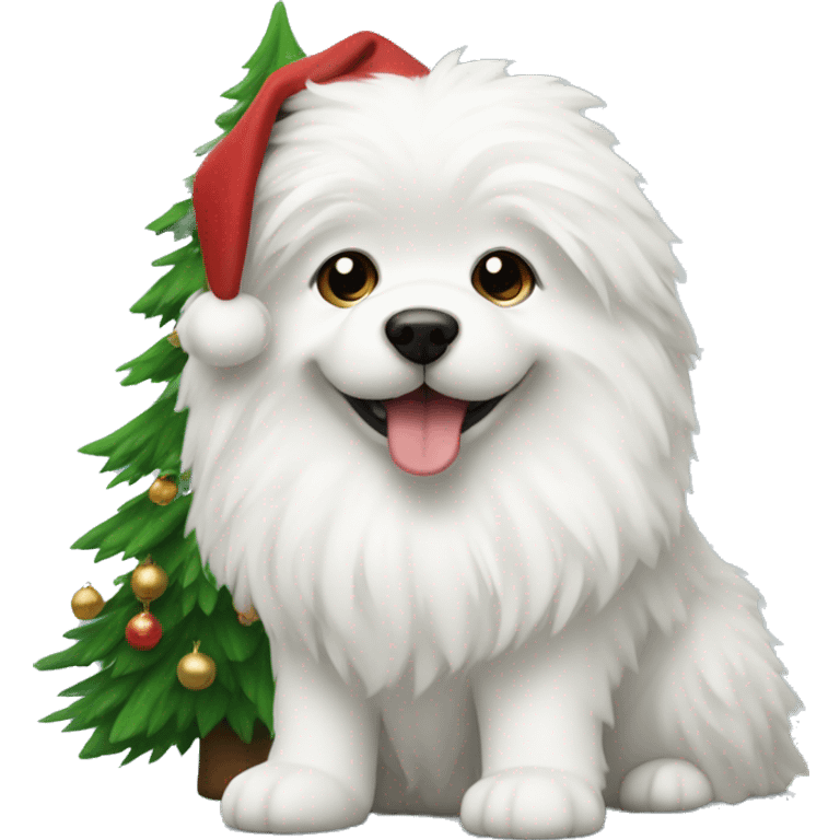  white fluffy dog and Christmas tree emoji