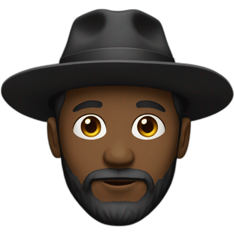 black man with wide-brimmed black hat beard small eyes emoji