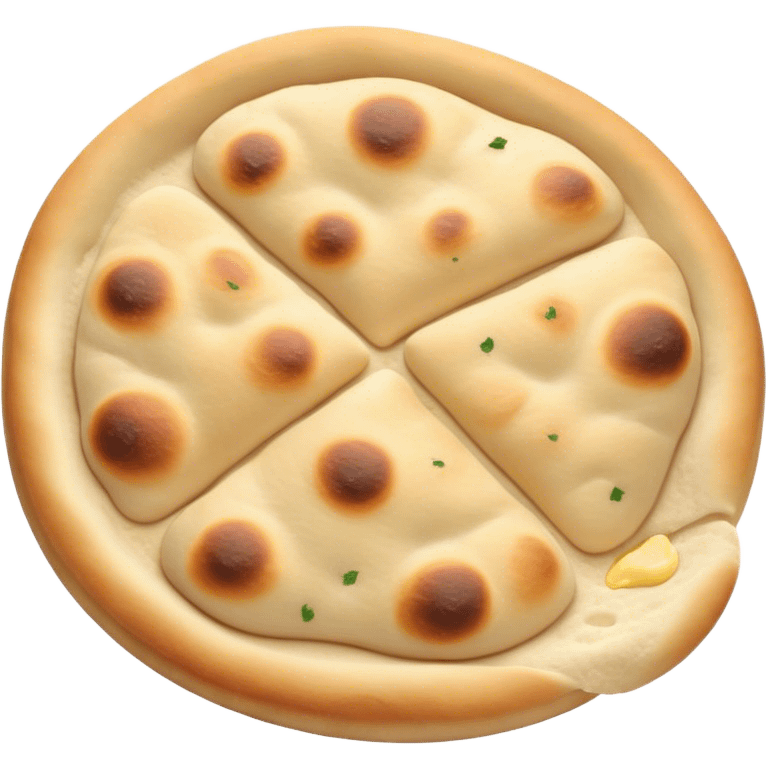 Cinematic Realistic Naan Bread Dish Emoji, showcasing soft, fluffy naan brushed with butter rendered with lifelike detail and inviting, warm lighting. emoji