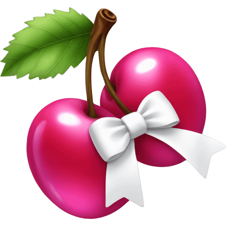 Pink shiny cherries with a white bow emoji