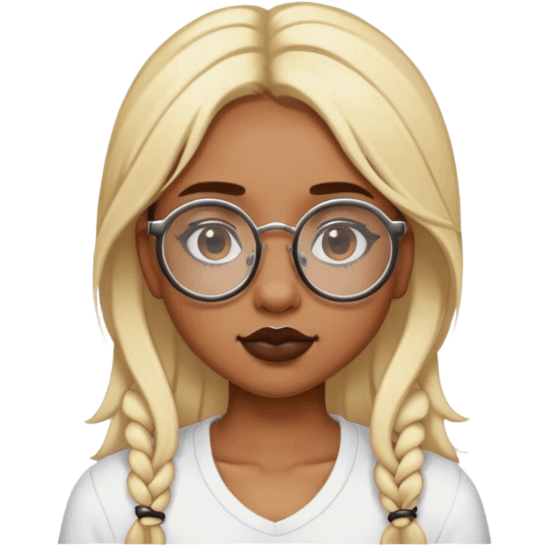 Girl with blonde hair and brown roots with a septum and vertical labret and big round brown glasses emoji