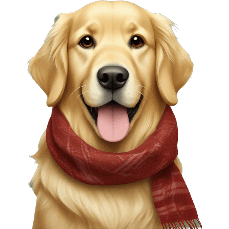 Golden retriever drinking Starbucks with a scarf on emoji