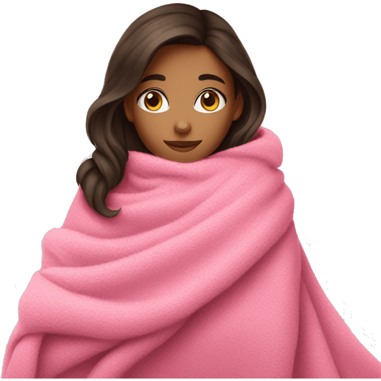 A brunette girl with a pink big cozy blanket emoji