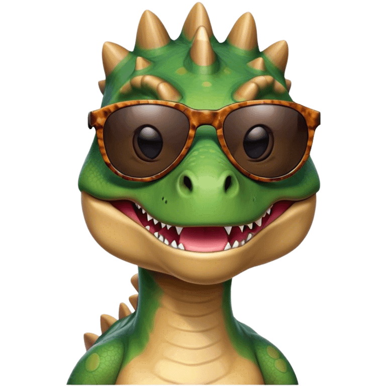 face of a dinosaur with cool sunglasses on emoji