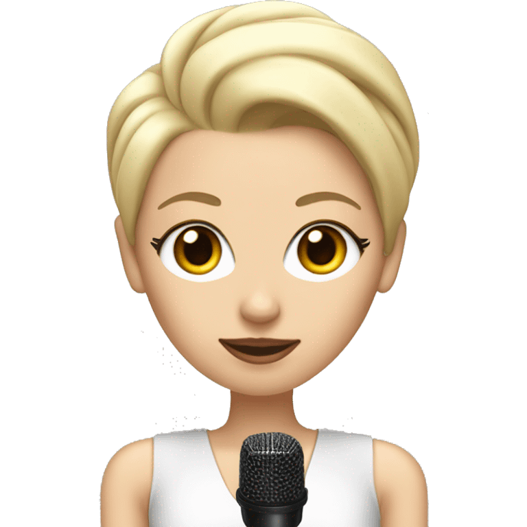 a white woman resembling lady gaga with a blonde slick back hairstyle holding a microphone emoji