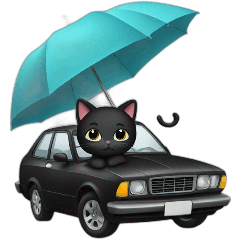 Black kitty car holding umbrella emoji