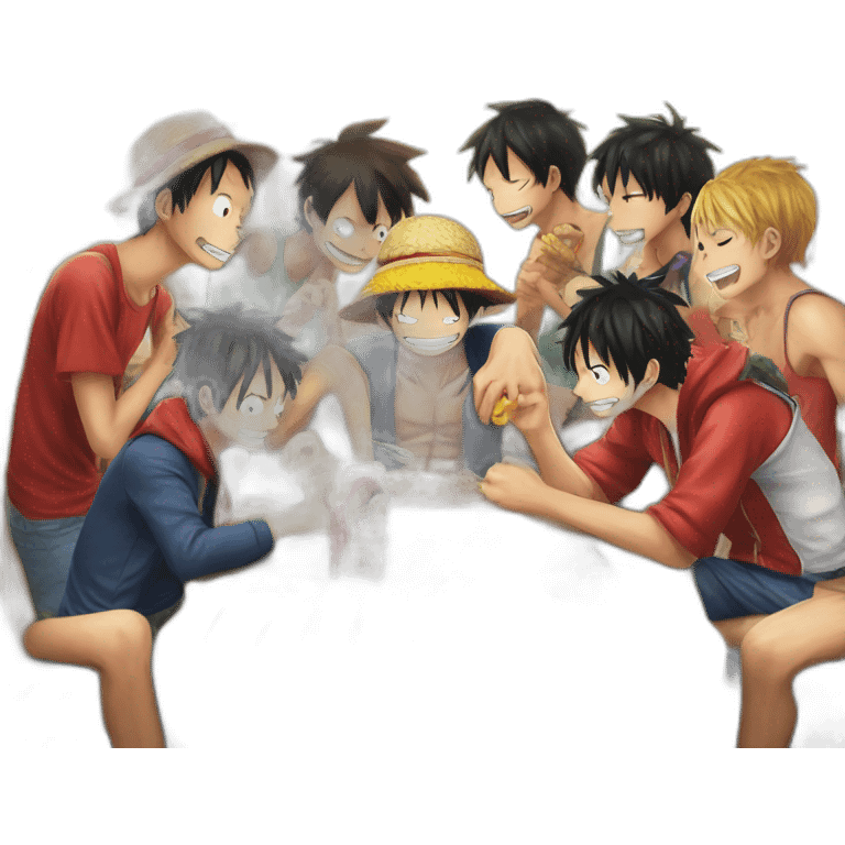 luffy eating meet with all his buddy emoji