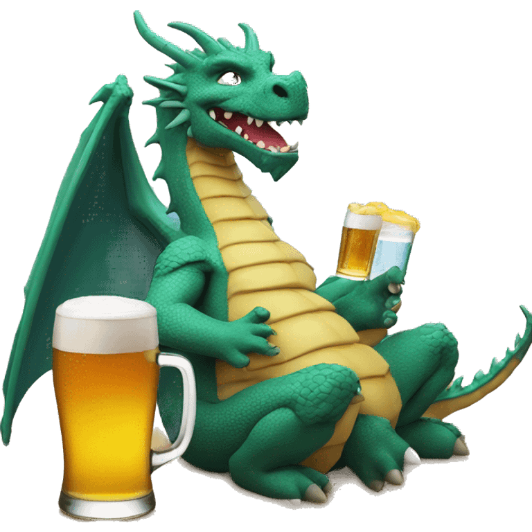 Dragon sipping a beer on a beach  emoji