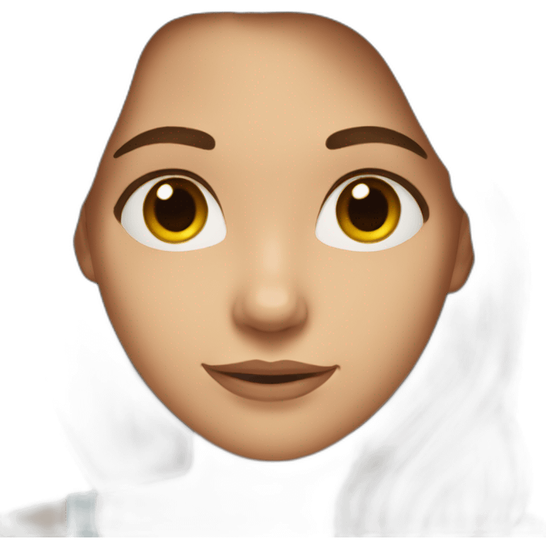 brown-haired woman with long hair, brown eyes, depicting a heart with her hands emoji