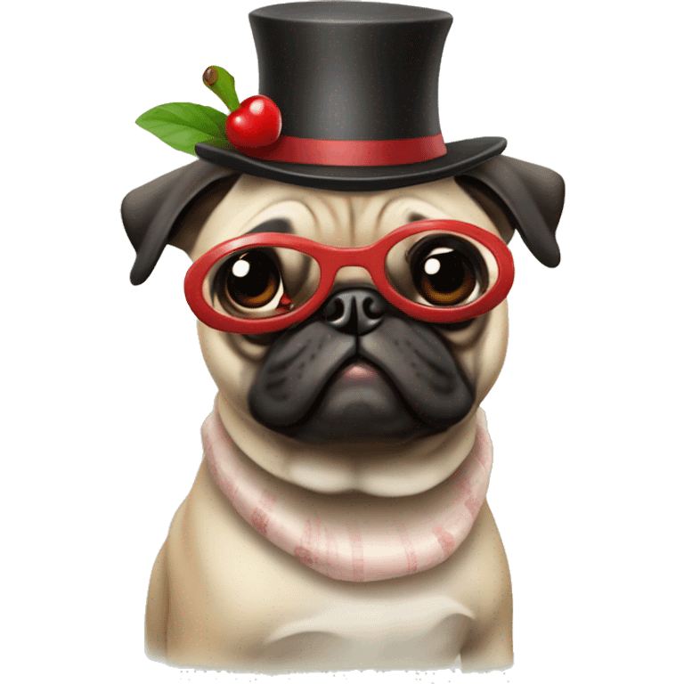  fun pug wearing dress with cherries and hat  emoji