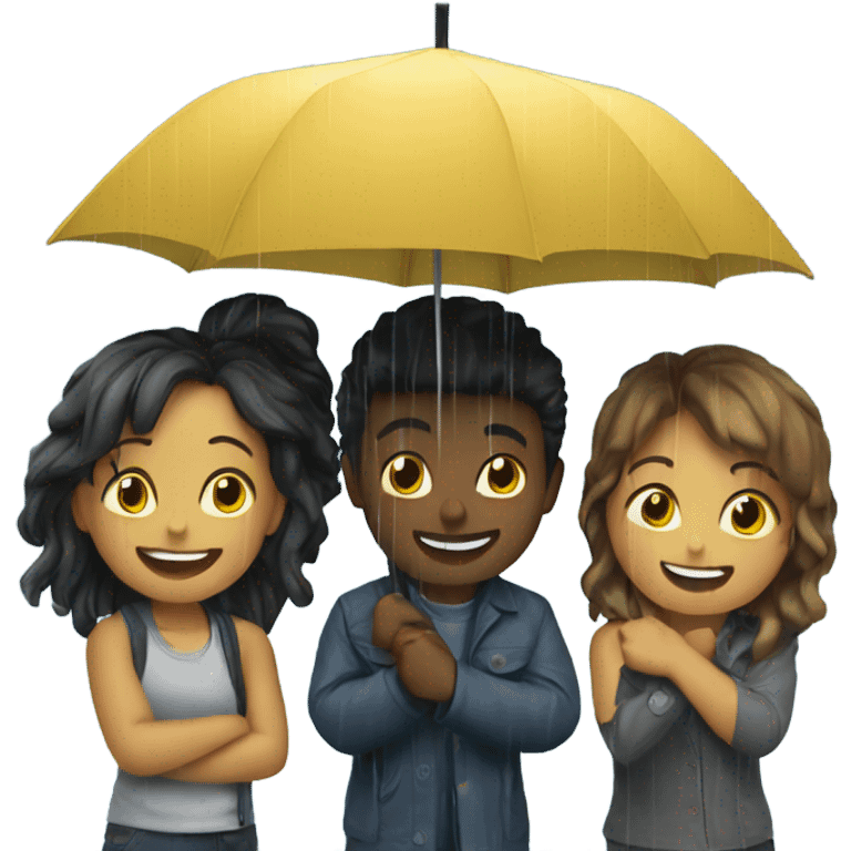 4 friends playing in the rain  emoji