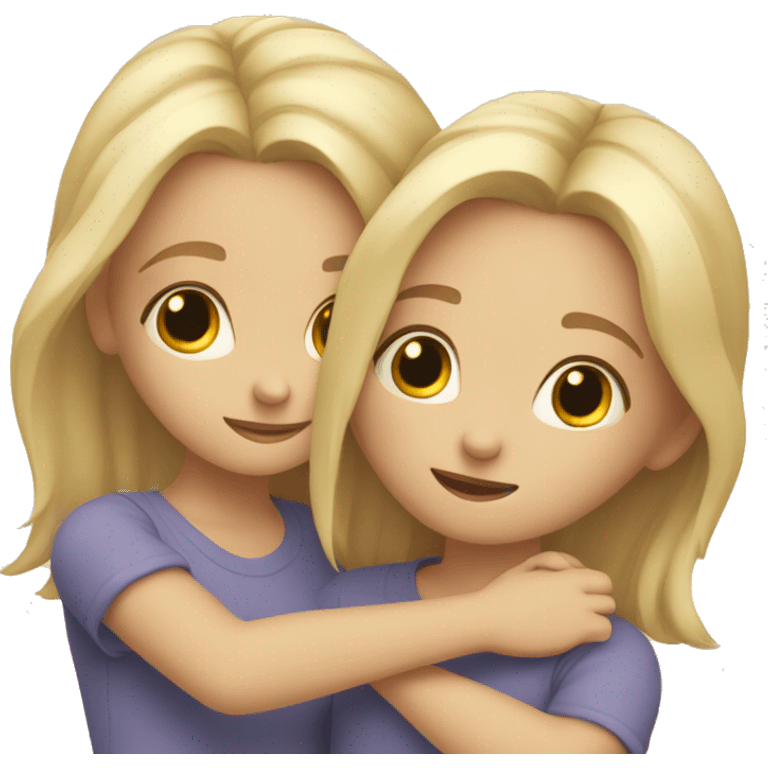 two cute blond girls hugging each other  emoji