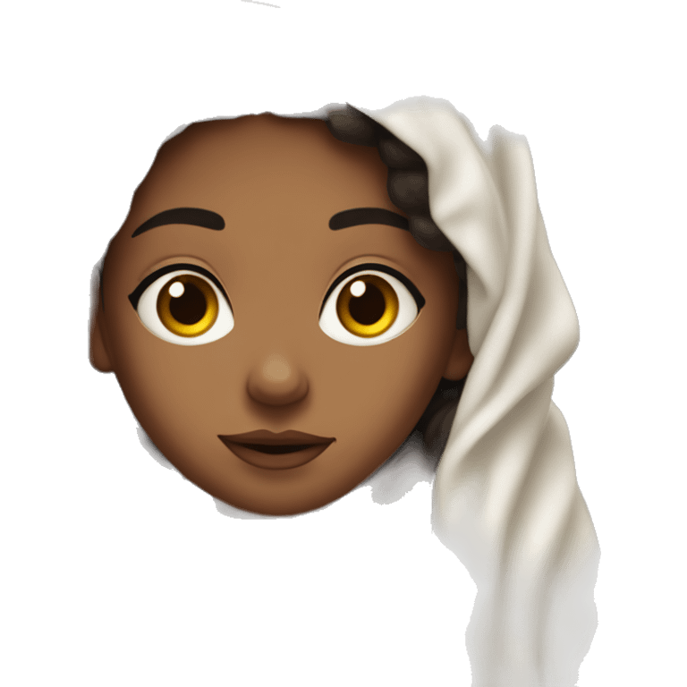 Métisse  Girl with dark brown  hair  laying down cozy in a white blanket emoji