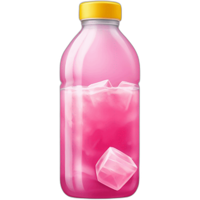 cristaline little plastic bottle with pink drink and ice cubes emoji