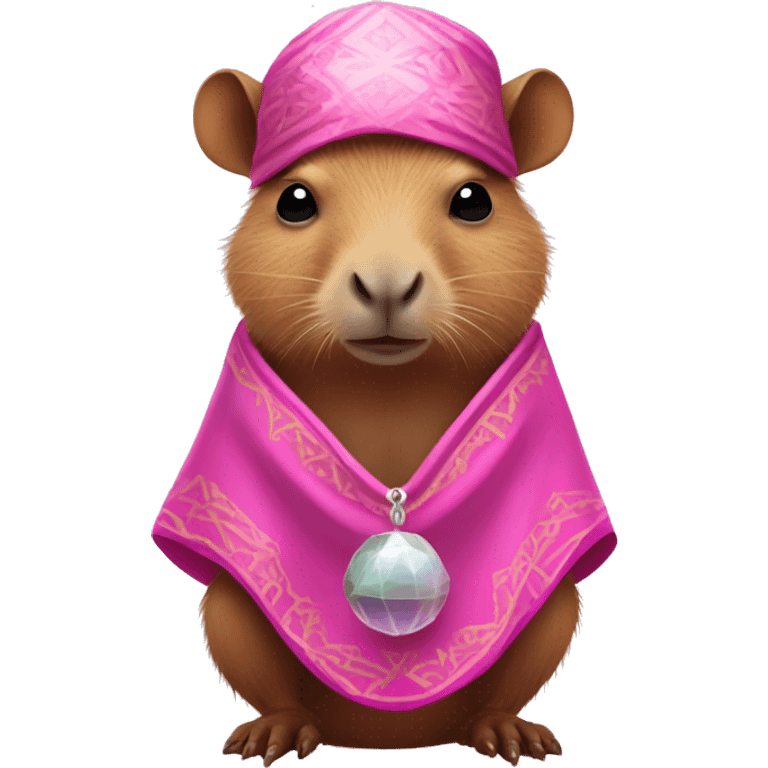 Small baby capybara fortune teller in pink style emoji