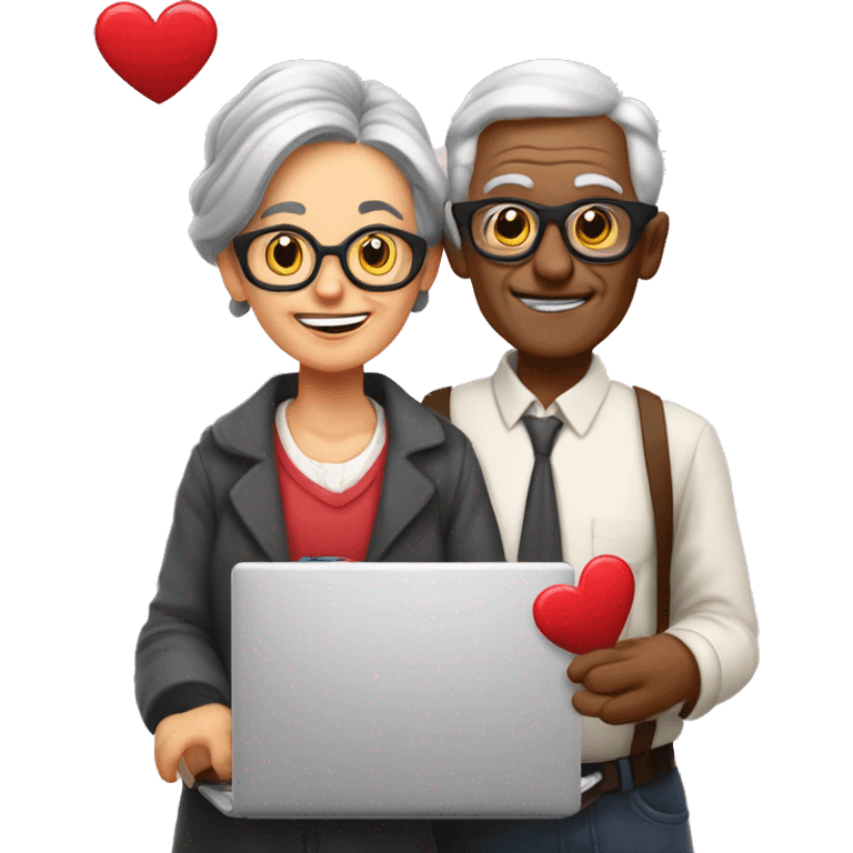 nerd Grandparents in Day St Valentines with laptops emoji