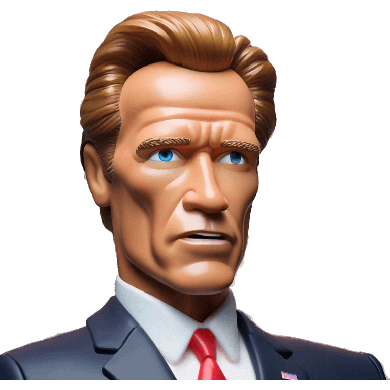 US president Arnold Schwarzenegger in Barbie style, oil paint, mysterious eyes, intricate lips, masterpiece pose, odd perspective, beautiful, desirable, logical, midsommar, ikea emoji