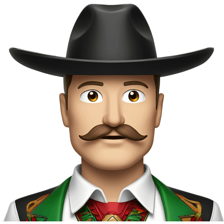  Elon musk eloncho with big mustache and black sombrero mexican hat and Tesla logo red green white Mexican shirt Tesla symbol token emoji