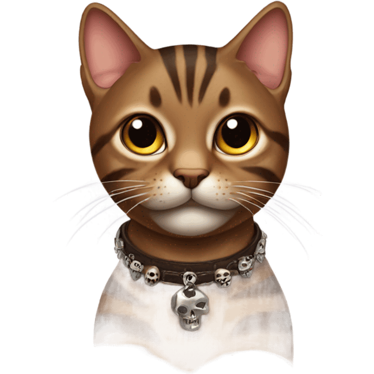 Brown tabby with a collar with skulls on it emoji