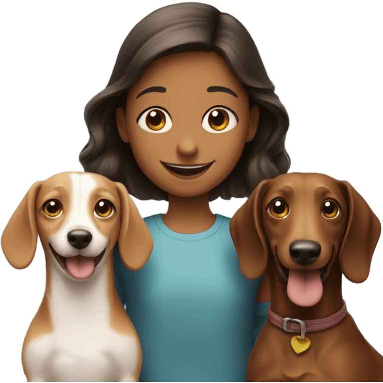 smiling girl with boy and dachshund  emoji