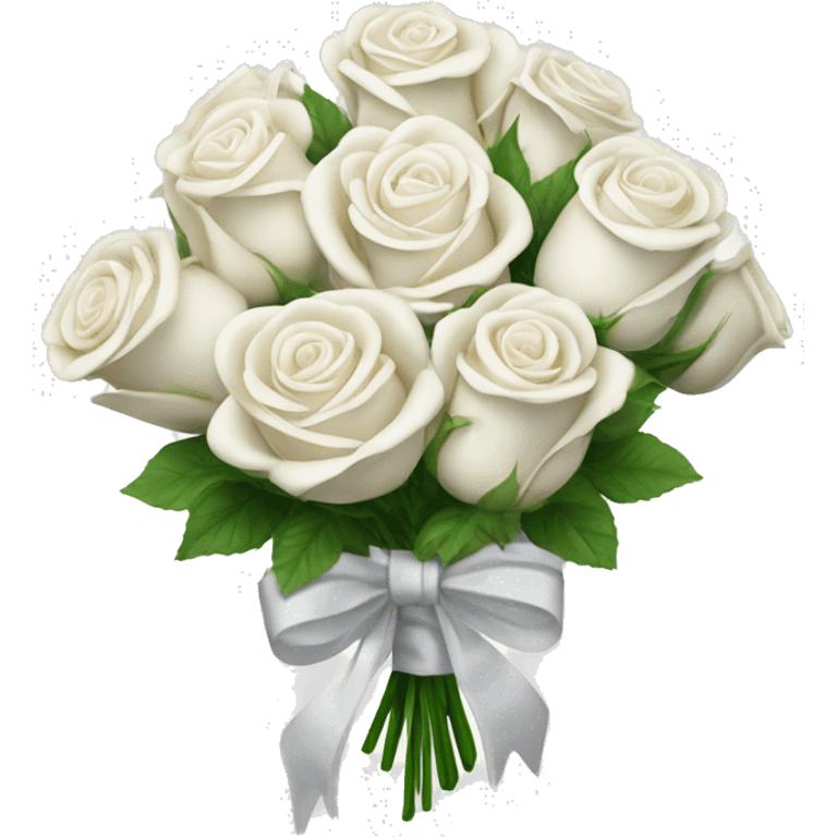 Bouquet of ￼ white roses attached with a small ￼white bow emoji