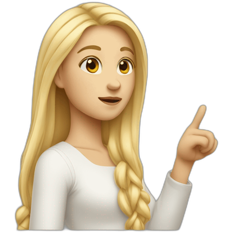 blonde long hair girl looking sideway and pointing finger at left side emoji