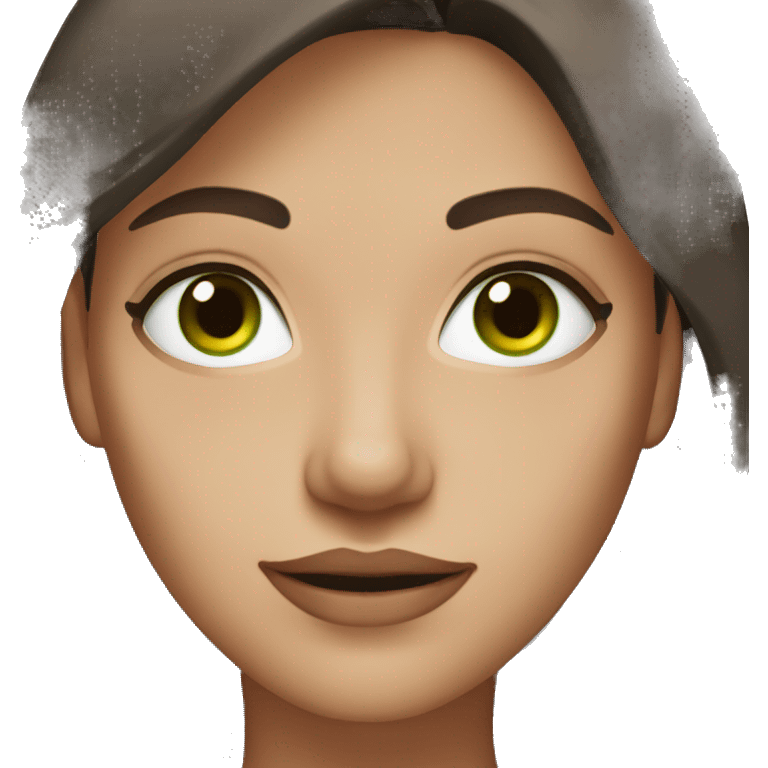 woman with medium dark brown hair and green eyes emoji