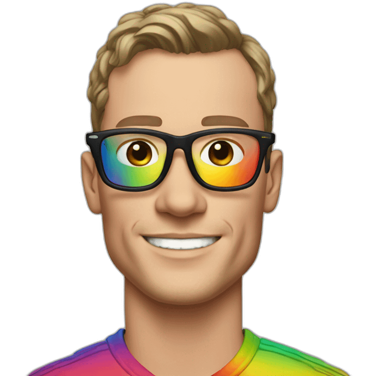 Jonathan Toews wearing glasses and rainbow clothes emoji