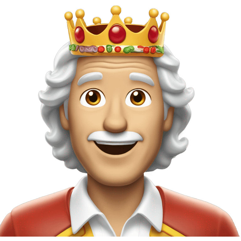 Older white guy with shoulder length grey hair wearing a white shirt and a Burger King crown smiling while on an airplane emoji